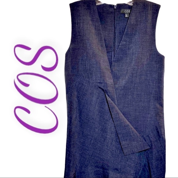 COS Sleeveless Asymmetric Hem V-Neck Lagenlook Midi Dress,‎ Size 2 - Picture 4 of 9